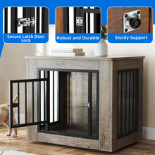 Dextrus 27.2" L 2-in-1 Dog Crate Furniture, Indoor Iron-Wood Dog Cage With Waterproof Top, Safety Corners,Steel Lock,for Small Dogs up to 30 lb,Gray,27.2"L x 20.1"W x 24"H