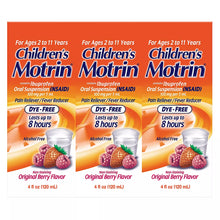 Children's Motrin Ibuprofen Kids Medicine, Berry Flavor, 3 x 4 fl. oz.