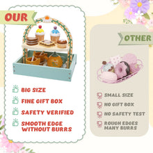 JoyStone Wooden Tea Party Set for Toddlers, Pretend Play Tea Sets for Kids with Storage Cupcake Stand, Wooden Toys Gifts for Girls & Boys