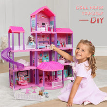 Huge Wave Dollhouse Playset Girl Toys, 36 inch 11 Large Rooms with Doll Toy Figures, with Warm Light, Princess Doll House Birthday Gift for Girls Ages 3-8