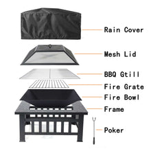Fire Pits for Outside, 32" Wood Burning Fire Pit Tables with Screen Lid, Poker, BBQ Net, Ice Tray, Food Clip and Cover, Backyard Patio Garden Outdoor Fire Pit/Ice Pit/BBQ Fire Pit, Black