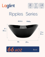 LaGlint 66 OZ Large Salad Bowl Set of 2, Opal Glass 10 inch Lightweight Serving Dishes for Salad, Fruit, Kitchen Microwave & Dishwasher Safe, Oval Shape Black
