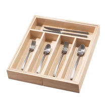 Idesign Renewable Paulownia Wood Collection Expandable Flatware and Cutlery Tray, 15" X 12" to 22"