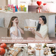 Auseo Mini Portable Fridge Personal, Countertop, 4L/6 Cans, Cooler Small Refrigerator, Front Door Stainless Steel, AC/DC, Option for Skincare, Makeup, Drinks, Dorm Room, White