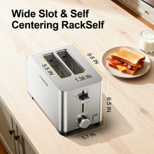 Tostadora Tomeem de 2 rebanadas con 6 niveles de tostado, bandeja recogemigas extraíble y guía autocentrante, acero inoxidable 