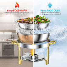 Chafing Dish Buffet Set 2 Pack: TINANA 5QT Stainless Steel Chafing Dishes with Glass Lid & Lid Holder, Round Food Warmers for Parties, Events, Wedding-Gold