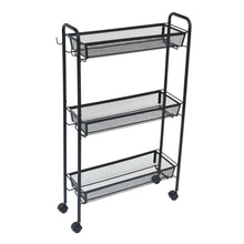 Mainstays Slim 3-Tier Rolling Bathroom Storage Cart with Hooks, Black