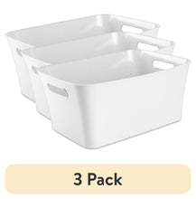 (3 pack) Mainstays Large White Plastic Storage Bin, 15.5 in x 11.4 in x 7 in