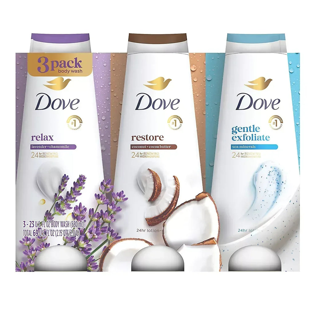 Dove Relax, Exfoliate & Restore Body Wash Variety Pack, 3 pk./23 oz ...