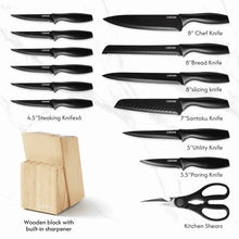 Carote 15-Piece Premium Kitchen Knife Set, Black Ceramic-Coated Blades with Stylish Wooden Block - Brands For Less USA