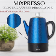 Mixpresso Percolator Coffee Pot Electric 10 Cup, Stainless Steel Coffee Maker, Coffee Percolator Electric With Keep Warm Function, 10 Cups Stainless Steel Perculator With Basket (Shiny Blue)