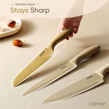 Carote 12 Pcs Kitchen Knife Set, Stainless Steel Knife Set with Nonstick Creamic Coating, Taupe