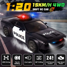 Remote Control Car, 1:20 Scale 15KM/H 4WD Drift Car with LED Lights & 2 Rechargeable Batteries, Racing Drift Car Toy for 3-8 Boys & Girls