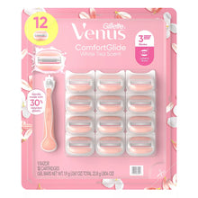 Gillette Venus ComfortGlide White Tea Scented Women's Razor, 3-Blades, 1 Handle + 12 Razor Blade Refills