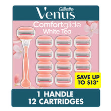 Gillette Venus ComfortGlide White Tea Scented Women's Razor, 3-Blades, 1 Handle + 12 Razor Blade Refills