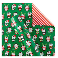 Berkley Jensen 300 sq. ft. Reversible Christmas Gift Wrap, Penguin and Stripes