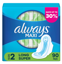 Always Long and Super Maxi Pads with Flexi-Wings Multipack, 90 ct.