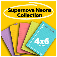 Notas adhesivas Post-it Super Sticky, 10 x 15 cm, Colección Supernova Neons, rayadas