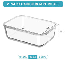2Pack 1860ml/ 63oz Large Glass Storage Containers with Lids, Meal Prep Food Container Set with Snap Airtight Lid for Baking, Microwave, Oven, Leak Proof, for Freezer, Dishwasher, Grey - Brands For Less USA