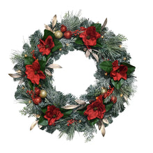 Berkley Jensen 28" Red Magnolia Wreath with LED Lights