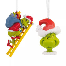 Hallmark Grinch on Ladder and Grinch in Santa Hat, Set of 2 Ornaments