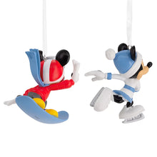 Hallmark Disney Mickey and Minnie Snowboarding and Ice Skating, Set of 2 Ornaments