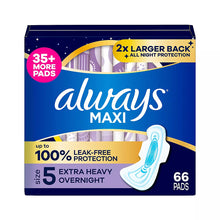 Always Maxi Overnight Pads with Wings for Women, Size 5, Extra Heavy Overnight Absorbency, 66 ct.