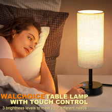 Walchoice Table Lamp Set of 2, Touch Control Desk Reading Lamp with USB A+C Charging Ports, 3-Way Dimmable Nightstand Lamps for Bedroom/ Living Room, Round Flaxen Shade