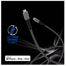 Cable Tzumi PWRSync Lightning a USB-C de 3 m (10 pies) resistente - Negro