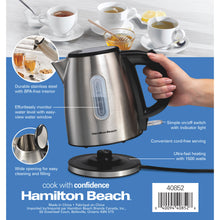 Hamilton Beach Stainless Steel Electric Kettle, Tea & Water Kettle, 1.2L, with Ultra-Fast Heating & Auto Shutoff