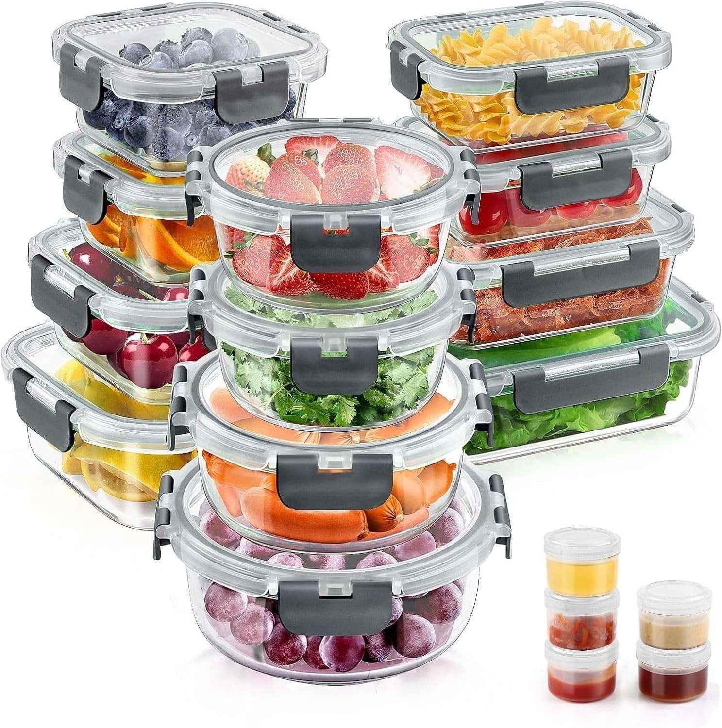 34pcs Glass Food Storage Containers with Lids Set, Airtight Meal Prep ...