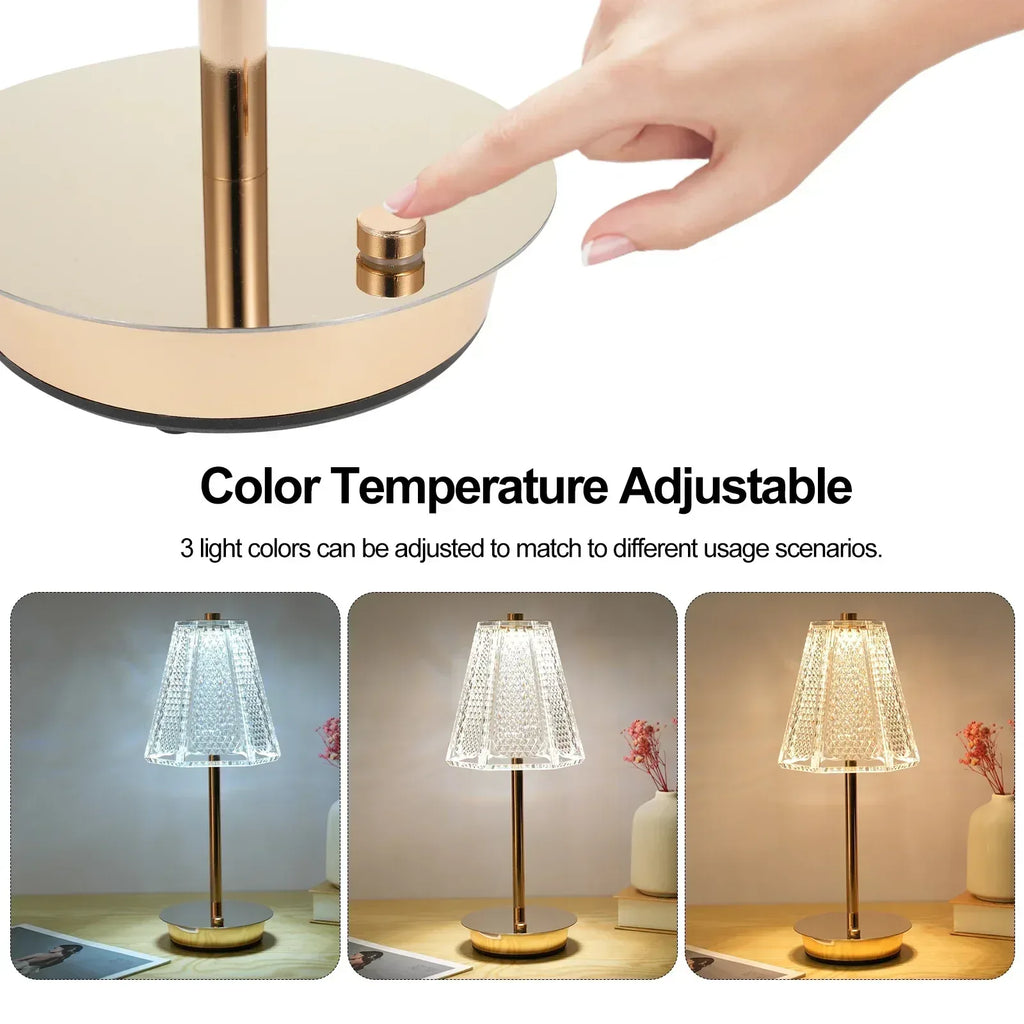 Neoglint Cordless Touch Table Lamps with Crystal Glass, 3 Colors & Ste ...