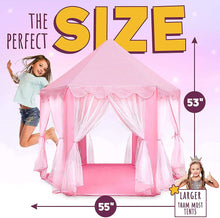 ORIAN Princess Castle Playhouse Tent for Girls with LED Star Lights – Indoor & Outdoor Large Kids Play Tent for Imaginative Games – Princess Tent, 230 Polyester Taffeta. Pink 55"x53".