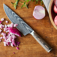 GreenPan x Bobby Flay 8" Chef's Knife with Sheath, Premium Stainless Steel Blade, Precision Cutting Kitchen Tool, Ultra-Versatile Cutlery, Hand Finished Wood Handle, Damascus Steel Design