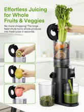 Juicer Machines, 4.13 Inch Cold Press Juicer, Slow Masticating Juicer – for Whole Fruits & Vegetables, Quiet, High Juice Yield, Easy to Clean, BPA Free (Black)