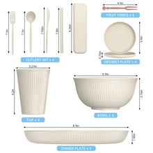 GPED 48 Pcs Wheat Straw Dinnerware Sets For 4, Unbreakable Dinnerware Sets, Reusable Wheat Straw Plates and Bowls Sets, Travel Camping Cutlery Set, Dishwasher Microwave Safe Dinnerware, Beige - Brands For Less USA