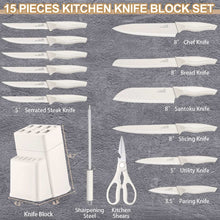 Walchoice 15 Pieces Knife Set with Block, High Carbon Stainless Steel Kitchen Knife Set with Sharpener, Rust Resistant & Dishwasher Safe