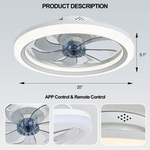 LISUNAR Ceiling Fans with Lights and Remote,20" Low Profile Ceiling Fan with Light,Dimmable LED Smart Ceiling Fan,Modern Flush Mount Fan Light,Bladeless Ceiling Fans for Bedroom,Living Room-White