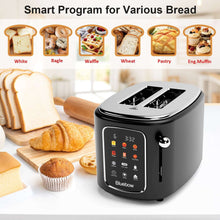 Bluebow 2-Slice Toaster with Touchscreen, 1.5" Wide Slots, 6 Bread Types & Shade Settings, Reheat, Defrost, Cancel, Removable Tray