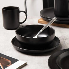 12-Piece Stoneware Dinnerware Set with Mugs | Microwave and Dishwasher Friendly | Stackable Matte Glaze Plates & Bowls | Service for 3 (Black for 3) - Brands For Less USA