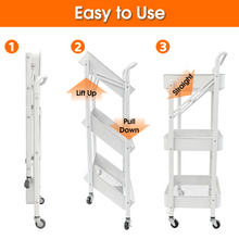 3 Tier Folding Rolling Cart, Folding Utility Cart with Lockable Wheels and Handle, Mobile Foldable Storage Cart Organizer for Kitchen, Bathroom, Office, Living Room
