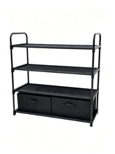 Mainstays 4 Shelf Closet Storage Organizer for Clothes with 2 Fabric Bins, Black, Metal Frame