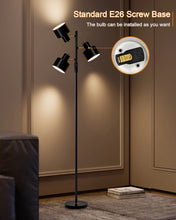 Yokila 66.25" 3 Light Modern Black Metal Floor Lamp for Living Room Bedroom Tall Standing Lamp with Rotary Switch for Home Office