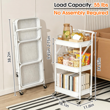 3 Tier Folding Rolling Cart, Folding Utility Cart with Lockable Wheels and Handle, Mobile Foldable Storage Cart Organizer for Kitchen, Bathroom, Office, Living Room
