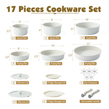 SENSARTE Nonstick Cookware Sets with Detachable Handles, 17Pcs Granite Pots and Pans Set, Induction Kitchen Cookware Sets Stackable White