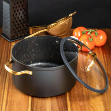 Thyme & Table 5 Qt Non-Stick Stock Pot with Glass Lid in Black & Gold, Signature Collection - Brands For Less USA