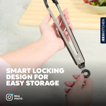 JEEXI Non-Stick Black Kitchen Tongs for Cooking with Silicone Tips Stainless Steel Tongs 450℉ Locking Set 3, Cooking Serving Grilling Barbecuing Salads Kitchen Clips Easy to Use - Brands For Less USA