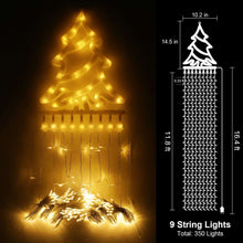 Magotan 12ft 350 LED Waterfall Christmas Lights Outdoor Decoration Twinkle Solar Christmas Tree String Lights with Top Star Xmas Holiday Garden Yard Decoration, Warm White