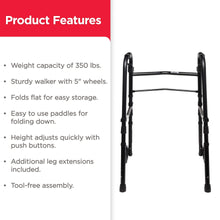 Equate Folding Walker with 5-Inch Wheels, Black – 350 lb Weight Capacity - Brands For Less USA