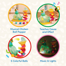 Battat Pop-a-Doodle-Doo Chicken Ball Popper with Music Lights, Learning Toy for Baby and Toddler